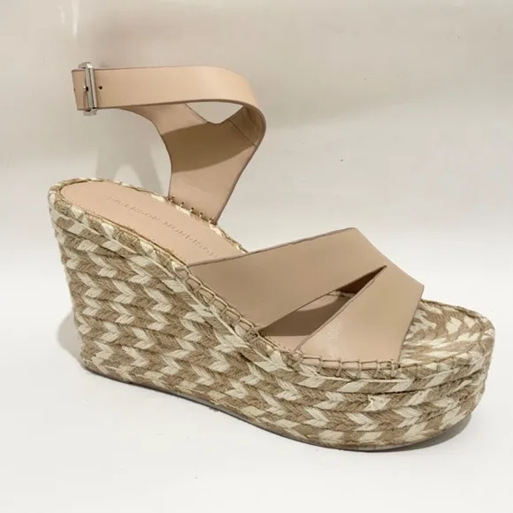 SIGERSON MORRISON Arien platform wedge Espadrille beige leather sandal pumps 7