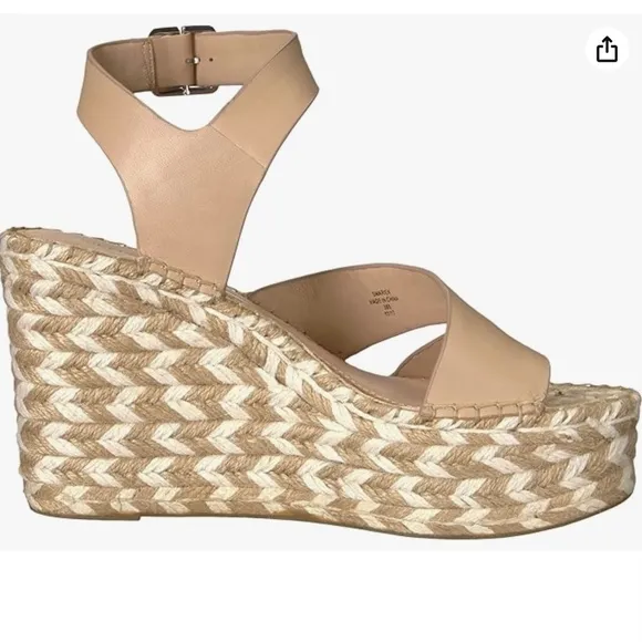 SIGERSON MORRISON Arien platform wedge Espadrille beige leather sandal pumps 7