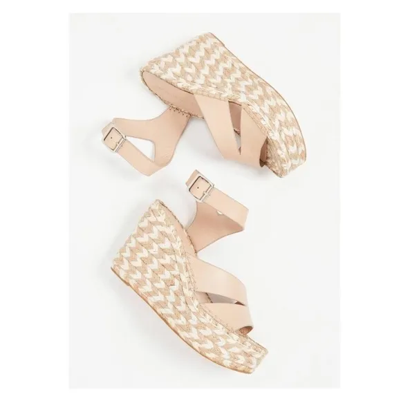 SIGERSON MORRISON Arien platform wedge Espadrille beige leather sandal pumps 7