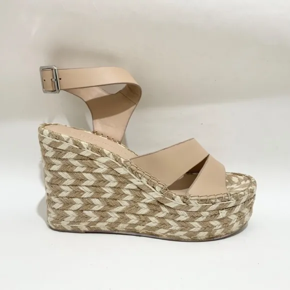 SIGERSON MORRISON Arien platform wedge Espadrille beige leather sandal pumps 7