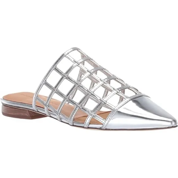 SIGERSON MORRISON Eddi caged mirrored silver leather mules flat heel sandals 37