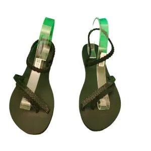 Sisters &amp; Co. Braided Leather Slide Sandals Strappy Flat Sandals Black sz 8 NEW