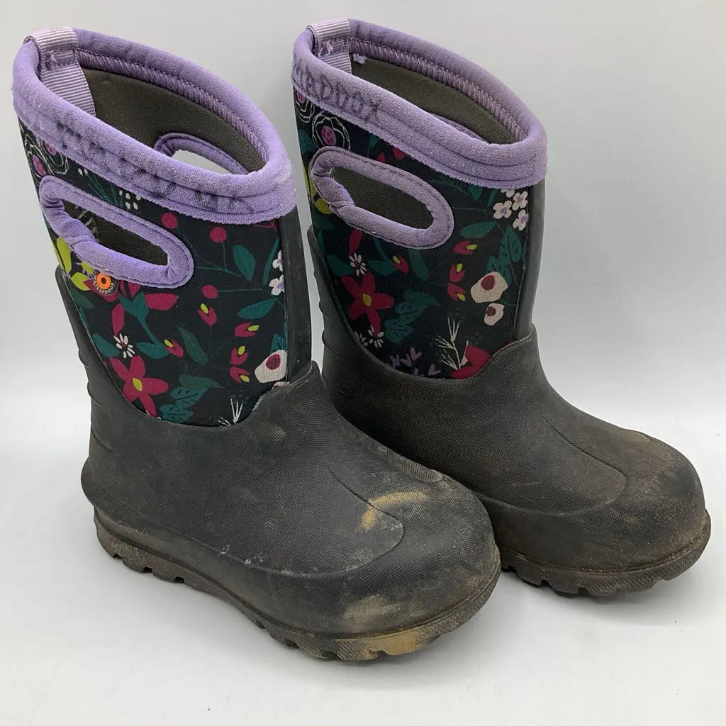 Size 8: Bogs Black/Purple Floral Insulated Rain Boots