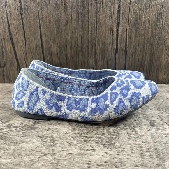 Skechers Ballet Flats Womens 7 W Stretch Knit Cleo Claw Blue Leopard Print Shoe