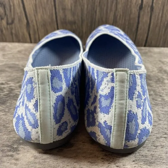 Skechers Ballet Flats Womens 7 W Stretch Knit Cleo Claw Blue Leopard Print Shoe
