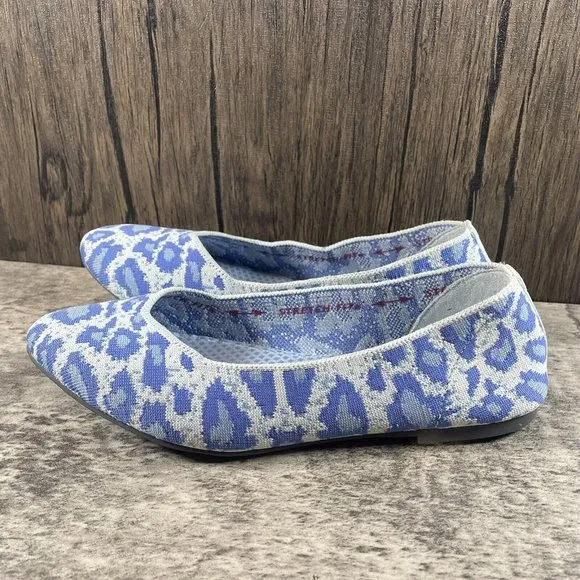 Skechers Ballet Flats Womens 7 W Stretch Knit Cleo Claw Blue Leopard Print Shoe
