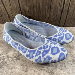 Skechers Ballet Flats Womens 7 W Stretch Knit Cleo Claw Blue Leopard Print Shoe