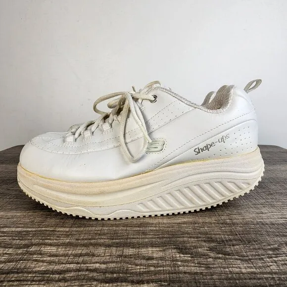 Skechers White Shape-Up Leather Sneakers Size 7.5 Y2K Retro Chunky Preppy Summer