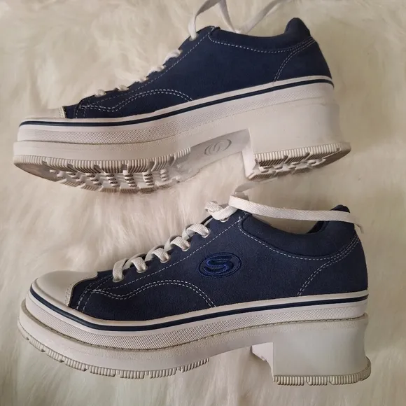 SKETCHERS 90's Retro InspiredPlatform Blue Suede SZ 8 Excellent Condition Y2K
