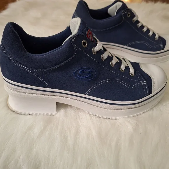 SKETCHERS 90's Retro InspiredPlatform Blue Suede SZ 8 Excellent Condition Y2K