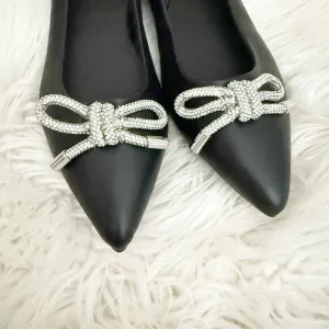 SM NEW YORK x STEVE MADDEN | Black Pointed Ballet Flats Pave Bow | Size 11