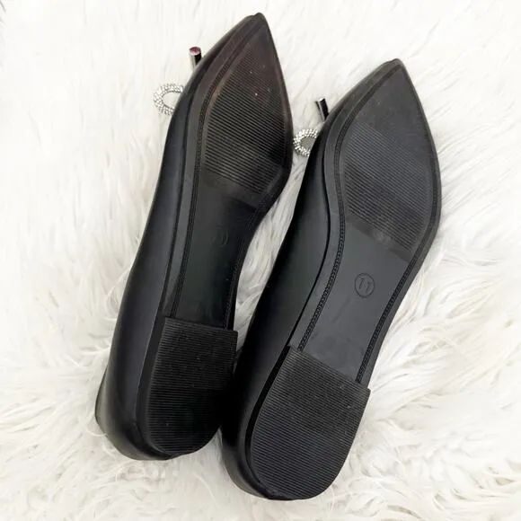 SM NEW YORK x STEVE MADDEN | Black Pointed Ballet Flats Pave Bow | Size 11