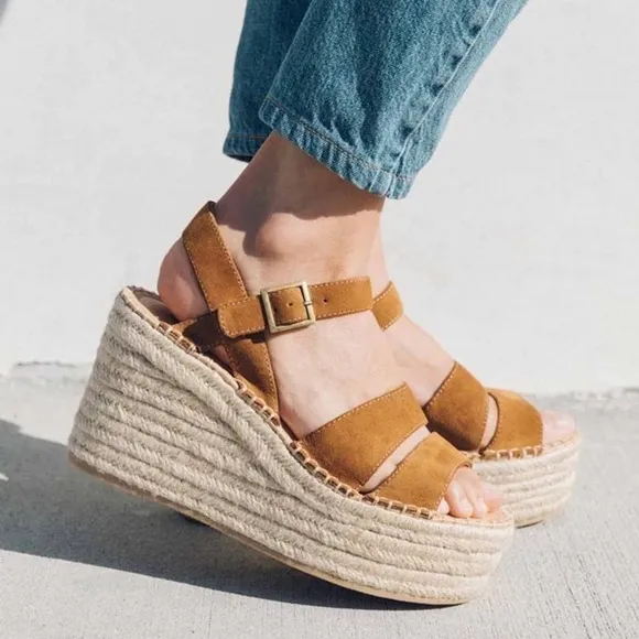 Soludos Espadrilles Wedge Sandals Brown Suede, Size 8.5, NWT