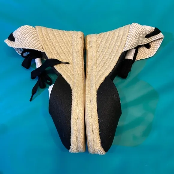 Soludos Marseille Wedge Espadrilles Black Closed-Toed Lace-up Tall Heel Boho