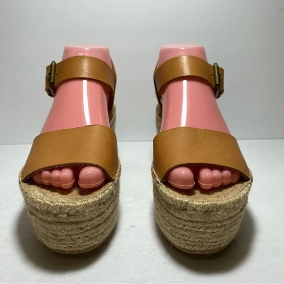 Soludos Tan/Cream Chunky Platform JuteMinorca Leather Espadrilles Wedge Sandals