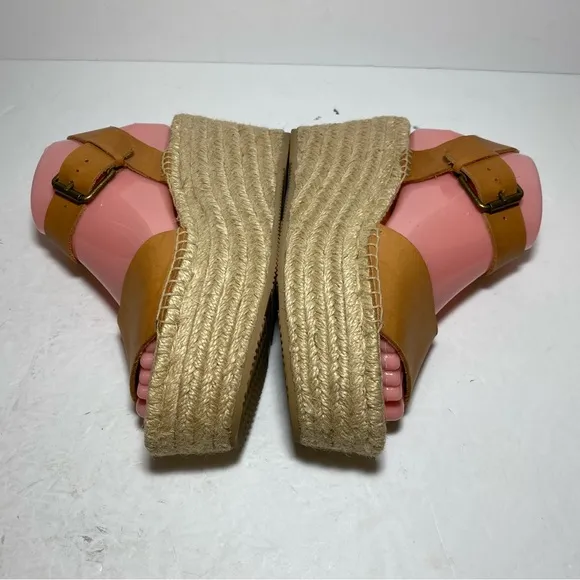 Soludos Tan/Cream Chunky Platform JuteMinorca Leather Espadrilles Wedge Sandals