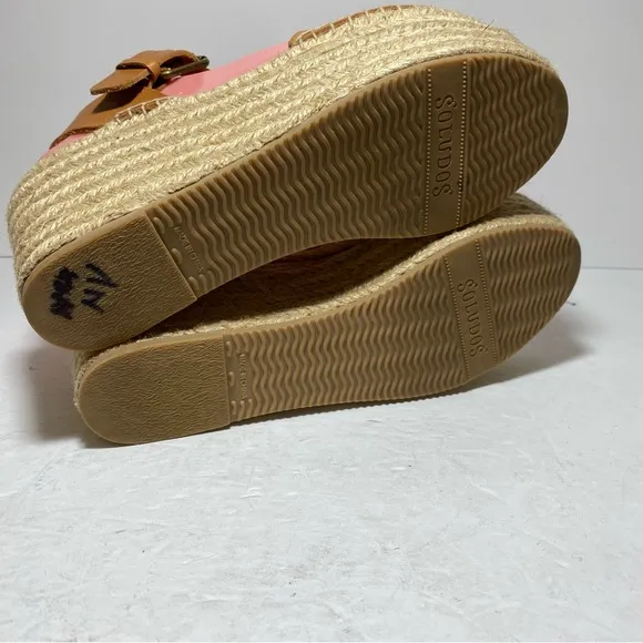 Soludos Tan/Cream Chunky Platform JuteMinorca Leather Espadrilles Wedge Sandals