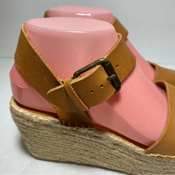 Soludos Tan/Cream Chunky Platform JuteMinorca Leather Espadrilles Wedge Sandals
