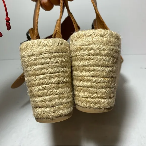 Soludos Tan/Cream Chunky Platform JuteMinorca Leather Espadrilles Wedge Sandals