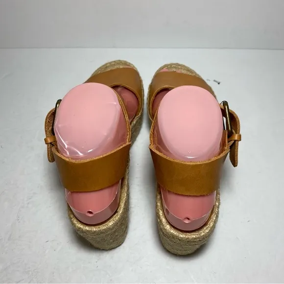 Soludos Tan/Cream Chunky Platform JuteMinorca Leather Espadrilles Wedge Sandals