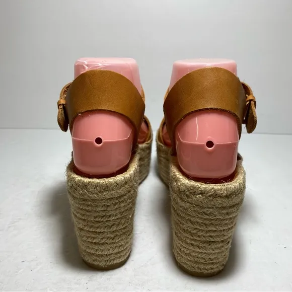 Soludos Tan/Cream Chunky Platform JuteMinorca Leather Espadrilles Wedge Sandals
