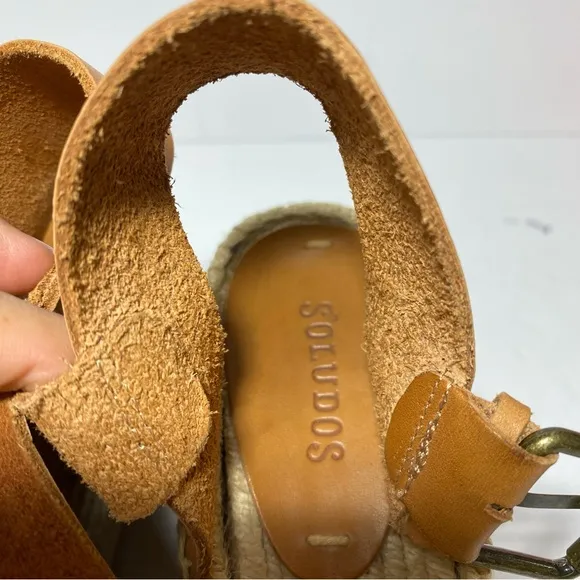 Soludos Tan/Cream Chunky Platform JuteMinorca Leather Espadrilles Wedge Sandals