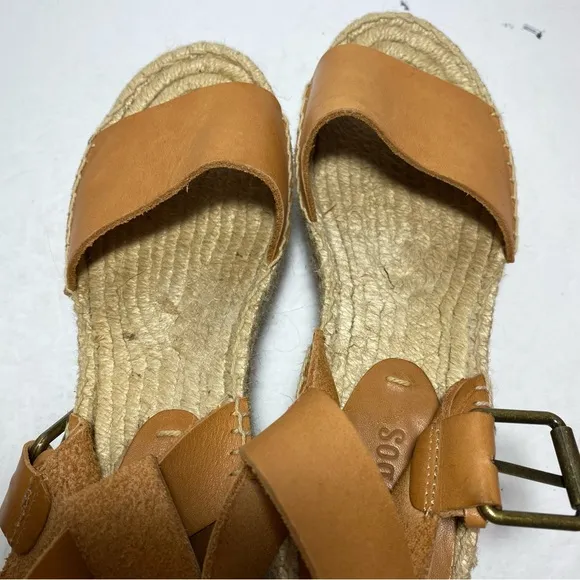 Soludos Tan/Cream Chunky Platform JuteMinorca Leather Espadrilles Wedge Sandals