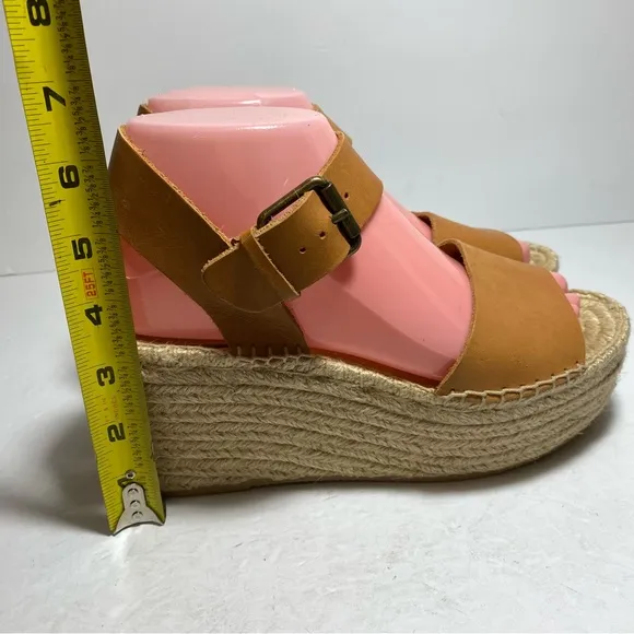Soludos Tan/Cream Chunky Platform JuteMinorca Leather Espadrilles Wedge Sandals