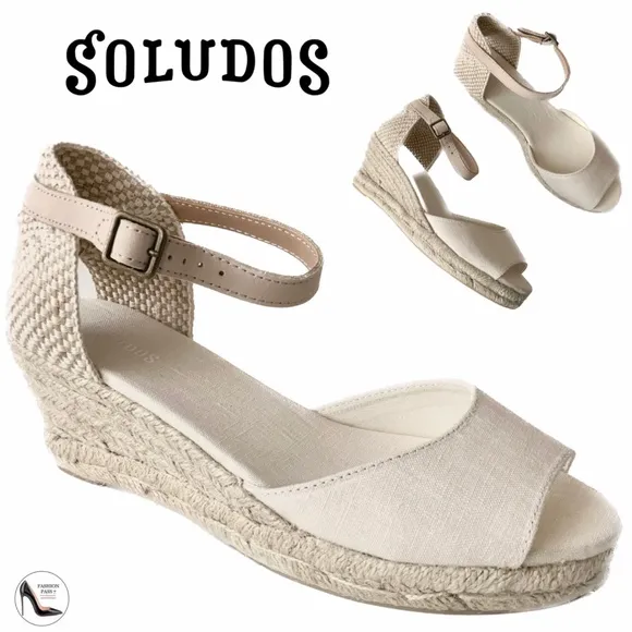 Soludos Womens Open-Toe Midwedge Blush Beige Espadrilles Ankle Strap Sandals 8.5