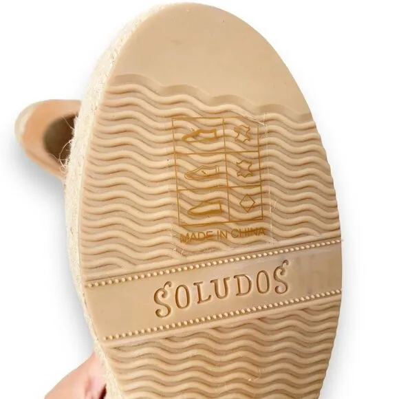 Soludos Minorca Platform Wedge Leather Espadrille Sandals Nude Women’s Size 9.5