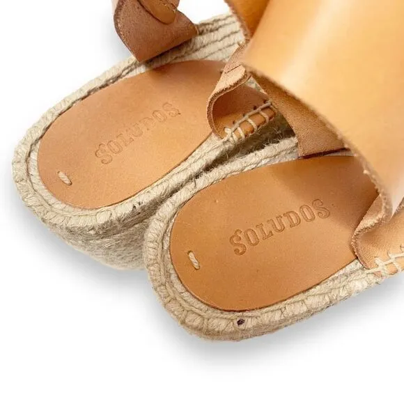 Soludos Minorca Platform Wedge Leather Espadrille Sandals Nude Women’s Size 9.5