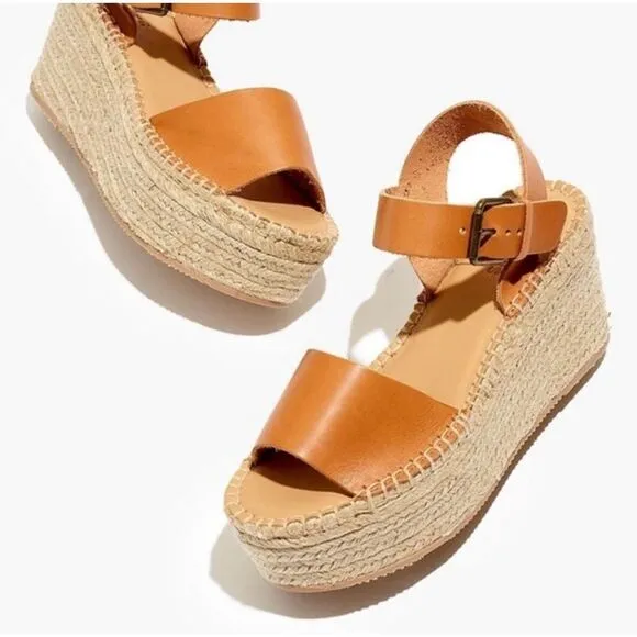 Soludos Minorca Platform Wedge Leather Espadrille Sandals Nude Women’s Size 9.5