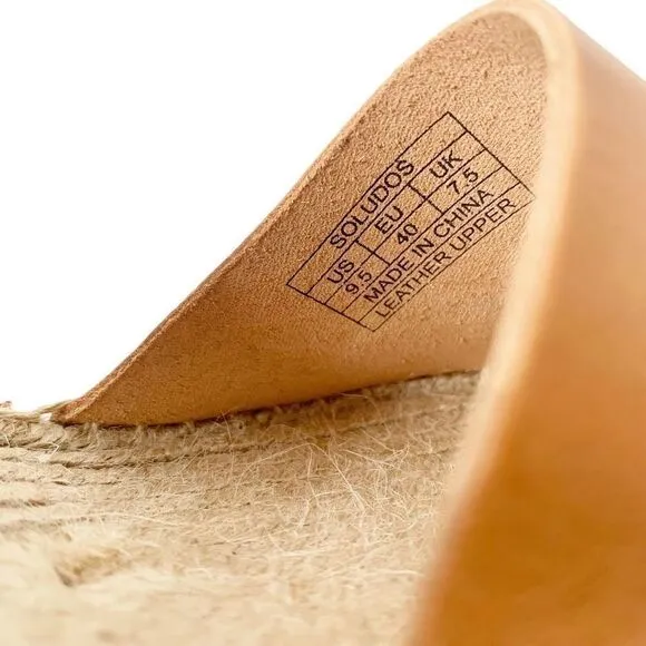 Soludos Minorca Platform Wedge Leather Espadrille Sandals Nude Women’s Size 9.5