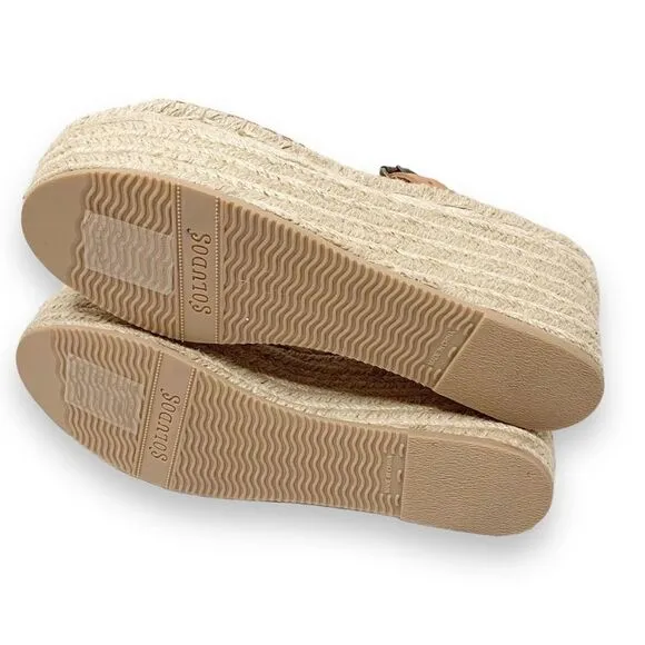 Soludos Minorca Platform Wedge Leather Espadrille Sandals Nude Women’s Size 9.5