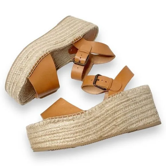 Soludos Minorca Platform Wedge Leather Espadrille Sandals Nude Women’s Size 9.5