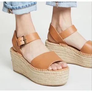 Soludos Minorca Platform Wedge Leather Espadrille Sandals Nude Women’s Size 9.5