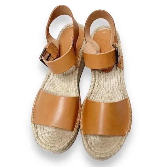 Soludos Minorca Platform Wedge Leather Espadrille Sandals Nude Women’s Size 9.5