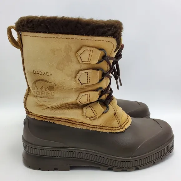 SOREL Badger Womens Insulated Shearling Lined Snow Duck Boots Size 9 Waterproof