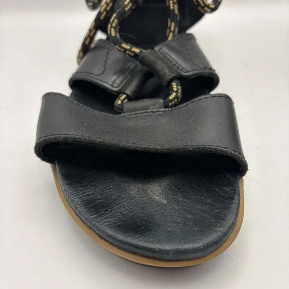 Sorel Black and Gold Women's Torpeda Lace Gladiator Flat Sandals Size 9 1/2