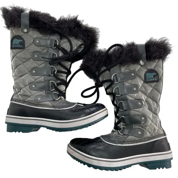 Sorel Boots Womens 6 Black Quarry Cloudburst Tofino Organza Waterproof Snow