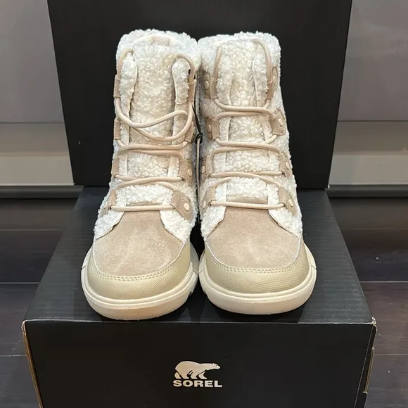 SOREL EXPLORER II JOAN COZY BOOTS IN ANCIENT FOSSIL/SEA SALT SZ 6.5 NEW IN BOX!