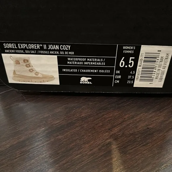 SOREL EXPLORER II JOAN COZY BOOTS IN ANCIENT FOSSIL/SEA SALT SZ 6.5 NEW IN BOX!