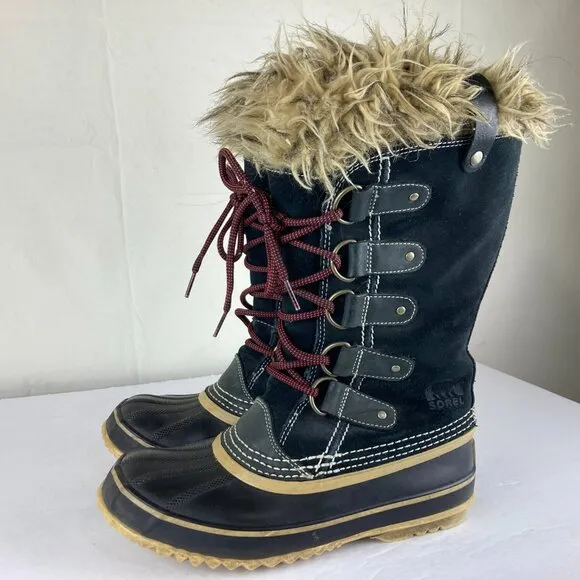Sorel Joan Arctic Womens Sz 7 Black Suede Leather Tall Winter Snow Boots