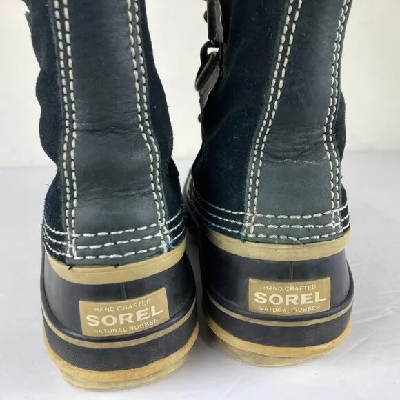 Sorel Joan Arctic Womens Sz 7 Black Suede Leather Tall Winter Snow Boots