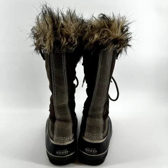 Sorel Joan of Arctic Boots Leather Winter Snow Lace Up Faux Fur Outdoor Gray 9