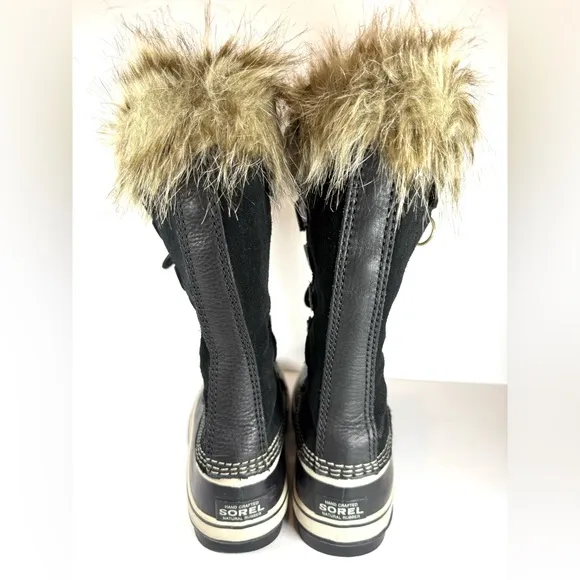 SOREL Joan of Arctic Faux Fur Black Waterproof Snow Boot Women’s Size 7.5