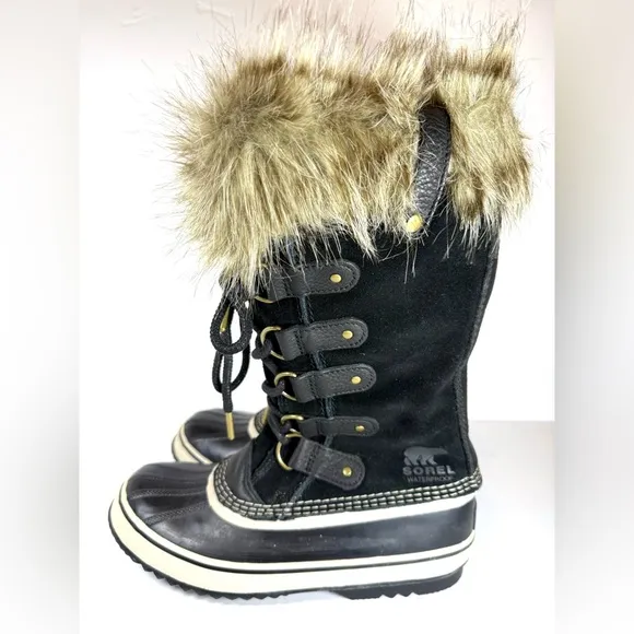 SOREL Joan of Arctic Faux Fur Black Waterproof Snow Boot Women’s Size 7.5