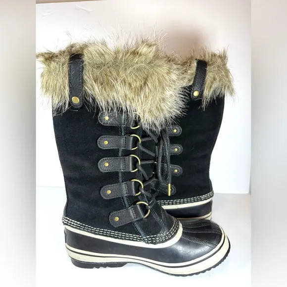 SOREL Joan of Arctic Faux Fur Black Waterproof Snow Boot Women’s Size 7.5