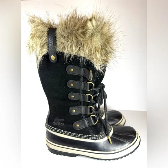 SOREL Joan of Arctic Faux Fur Black Waterproof Snow Boot Women’s Size 7.5
