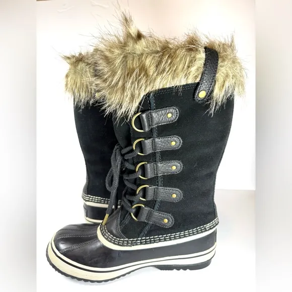 SOREL Joan of Arctic Faux Fur Black Waterproof Snow Boot Women’s Size 7.5